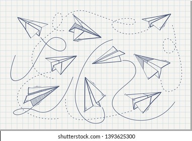 Conjunto de aviones de papel , ilustración vectorial
