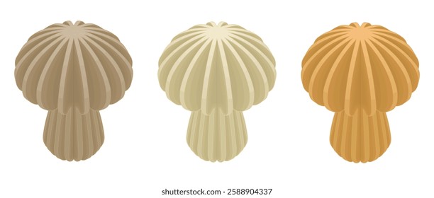 Set of paper art honeycomb mushrooms - hand drawn isometric vector illustration.