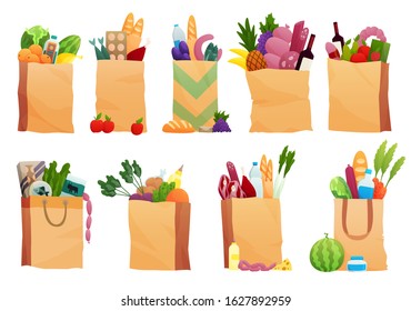 Set of paper bag with Fresh Food - vector