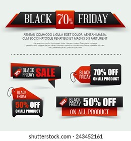 Set of paper banner for Black Friday sale. Vector illustration. 