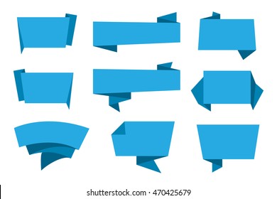 Set of paper banners.Blue origami banners.Vector illustration.