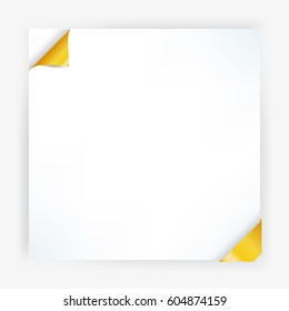 Set of paper blank template with curled colorful corner. Vector illustration with gold corners.