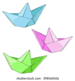 set paper boats on white background