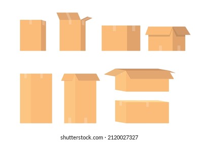 Set of paper boxes from different angles. Vector illustration
