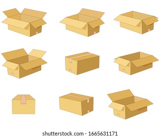 set of paper boxes in different positions.Vector banner illustration