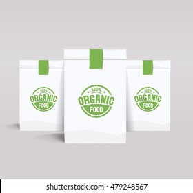 set paper branding package design mock up template for organic food and restaurant shop with organic food logo