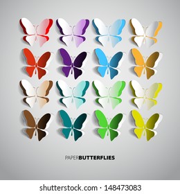 Set of paper butterflies - can be used as Greeting card - vector