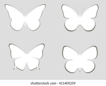Set paper butterflies with shadow. Vector illustration.