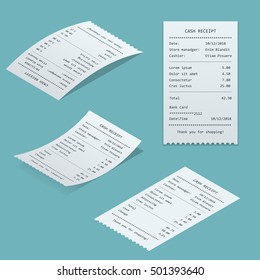 Set Paper Check And Financial Check Isolated. 