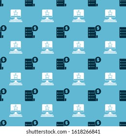 Set Paper check and financial check and Shopping cart on screen computer on seamless pattern. Vector