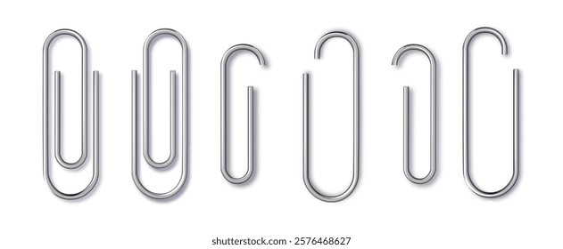 Set of paper clip with black binder on white background. Vector