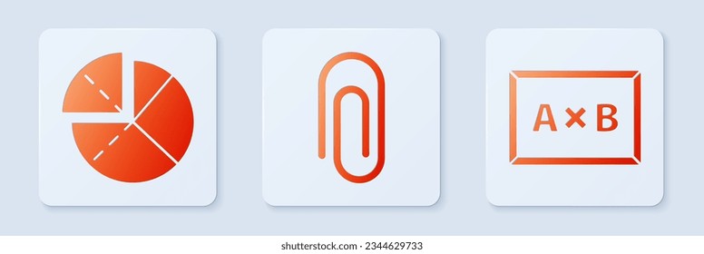 Set Paper clip, Graph, schedule, chart, diagram and Chalkboard. White square button. Vector