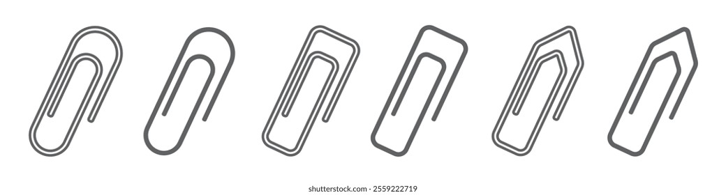 Set of paper clip icons. Email attachment, office paper clip, document. Vector. EPS10.