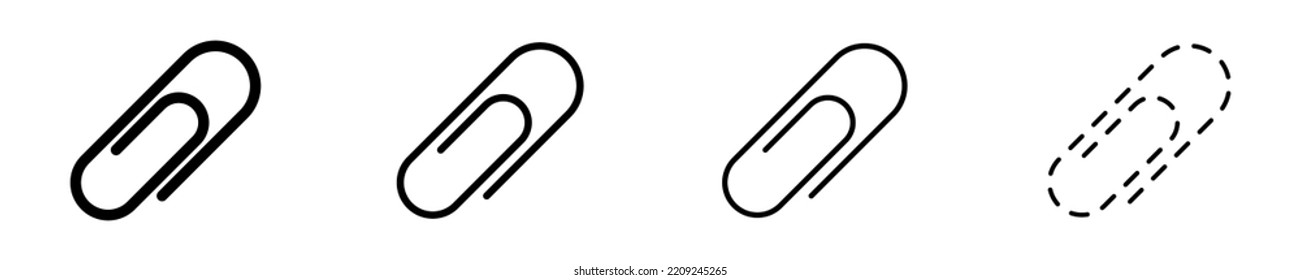 Conjunto de iconos vectoriales de clip de papel. Adjuntar documento. Fijador negro para documentos. Alambre de oficina.