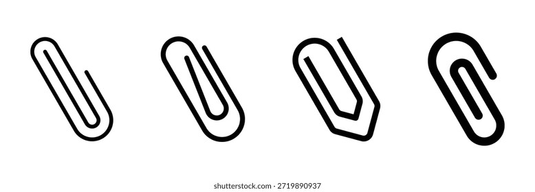 Conjunto de iconos de línea de Vector de Clip de papel, que representan suministros de oficina, documentos adjuntos, organización y papelería para conceptos comerciales