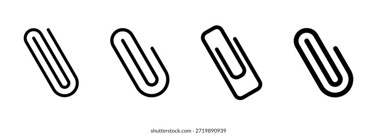 Conjunto de iconos de línea de Vector de Clip de papel, que representan suministros de oficina, documentos adjuntos, organización y papelería para conceptos comerciales