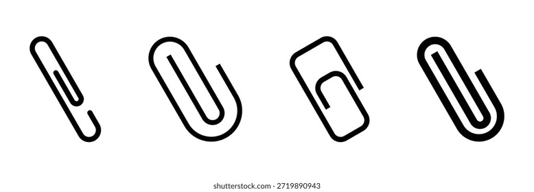 Conjunto de iconos de línea de Vector de Clip de papel, que representan suministros de oficina, documentos adjuntos, organización y papelería para conceptos comerciales