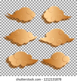 Set of paper clouds isolated on transparent background. Vector illustration with traditional oriental clouds for decoration design.