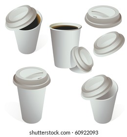 Set of paper coffe cups isolated on white vector