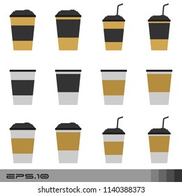Set of paper Coffee Cups Icon Vector