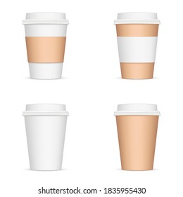 Set of paper coffee cups isolated on white background. Vector illustration