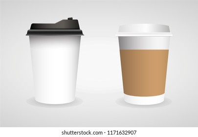 Set of paper Coffee Cups on transparent background. Collection 3d Coffee Cup Mockup. Vector Template