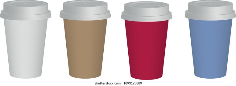 Set of paper Coffee Cups on white background. Collection 3d Coffee Cup Mockup. Vector Template