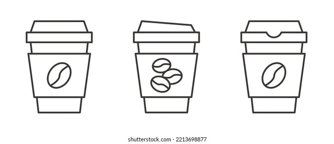 Set of paper Coffee Cups on transparent background. Collection 3d Coffee Cup Mockup. Vector Template