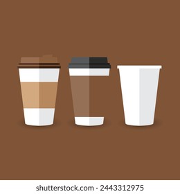 Set of paper coffee cups on a transparent background. Collection of 3d Coffee Cup Mockup. Vector template