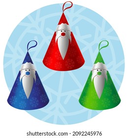 Set of paper cone caps in the form of Santa Claus
