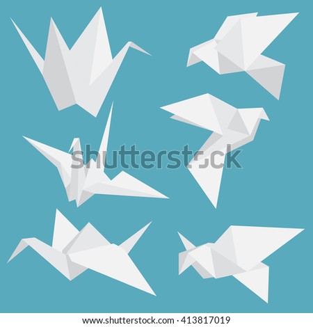 set paper cranes origami birds isolated stock vector royalty free