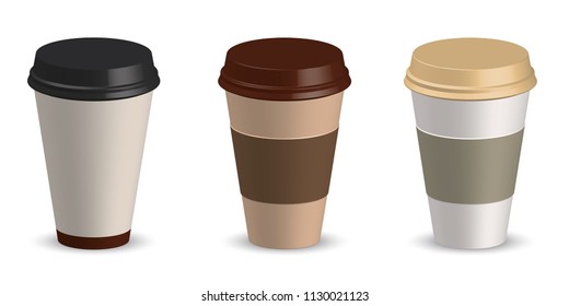 Set of paper cup coffee vector illustration. Cup coffee mockup. Template for your design project