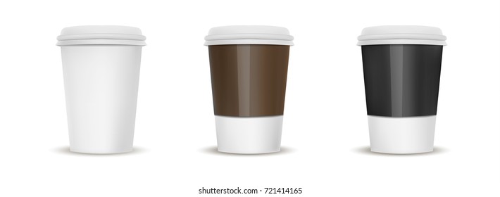 Set paper cup mock up for hot drink on the background of coffee beans