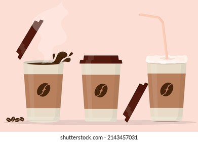 conjunto de tazas de papel de café capuchino de latte de café espresso con tapa