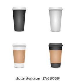 
Conjunto de tazas de papel para bebidas calientes y frías sobre un fondo blanco aislado.
Platos ecológicos seguros. 
Platos ecológicos seguros.Ilustración vectorial de stock.
