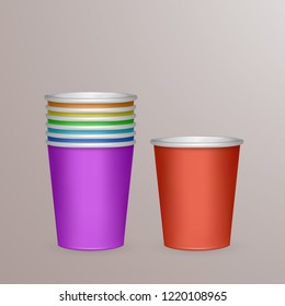 Set of paper cups for recycling. Vector EPS 10 illustration