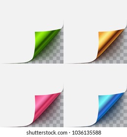 Set of paper curled vector corner isolated on transparent background