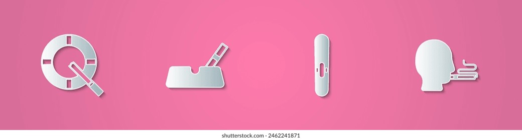 Set de papel cortado Cenicero con cigarrillo, cigarro y hombre icono de fumar. Estilo de arte de papel. Vector