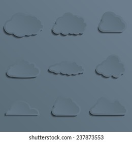 Set of a paper cut clouds. Stylish. With shadow.