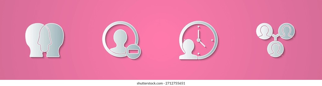 Set paper cut Project team base, Create account screen, Time Management and  icon. Paper art style. Vector