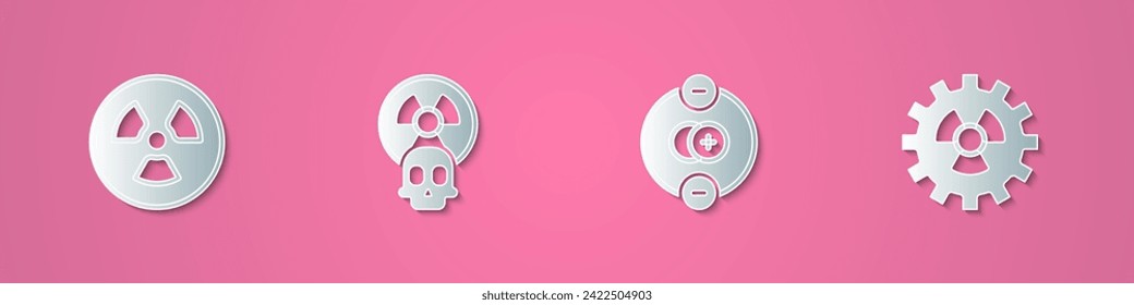 Set paper cut Radioactive, , Atom and  icon. Paper art style. Vector