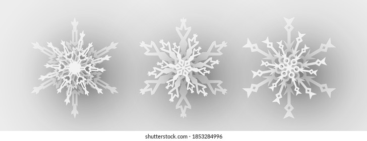 Set von Schneeflocken aus Papier. Vektorgrafik.