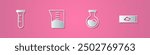 Set paper cut Test tube and flask, Laboratory glassware or beaker,  and Blood test virus icon. Paper art style. Vector