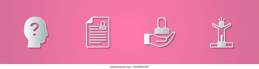 Set paper cut Worker, Resume,  and Productive human icon. Paper art style. Vector