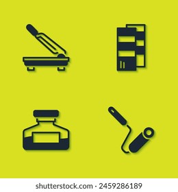 Set Paper cutter, Paint roller brush, Ink bottle and Pantone icon. Vector