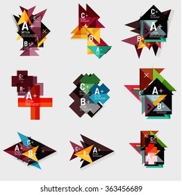 Conjunto de banners geométricos de estilo de diseño de papel con texto de ejemplo, elementos infográficos