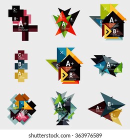 Set of paper design style geometrical banners with sample text, infographic elements