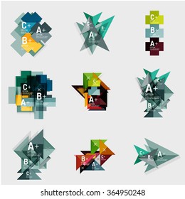 Reihe geometrischer Banner mit Mustertext, Infografiken