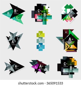 Set of paper design style geometrical banners with sample text, infographic elements