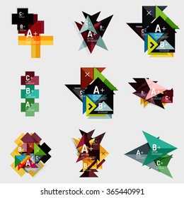 Set of paper design style geometrical banners with sample text, infographic elements